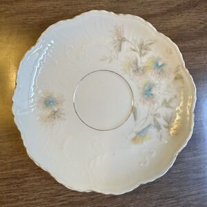 Unmarked China 5 1/4” Plate With Floral Pattern, Scalloped Rim & Embossed Scroll